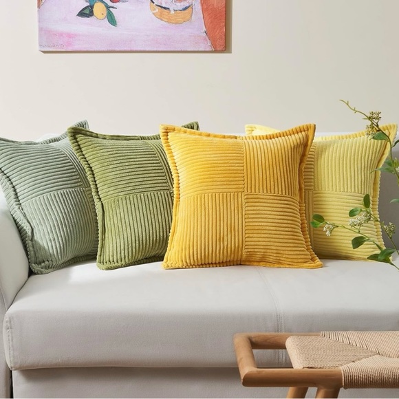 New West Elm (Set 4) Boho Velvet Corduroy Throw Pillow Cover Case Sham 18" x 18" - Picture 4 of 11